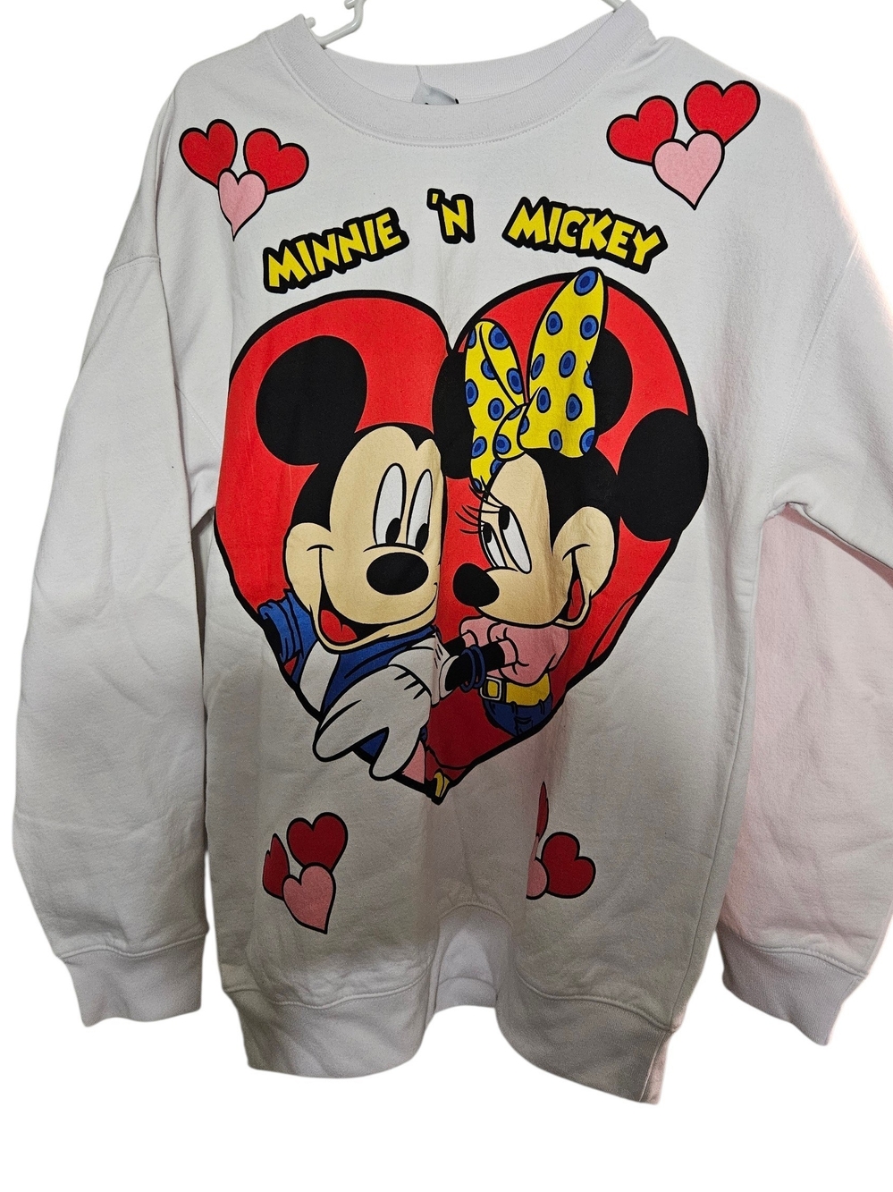 Disney White Minnie 'N Mickey Heart Graphic Sweatshirt
